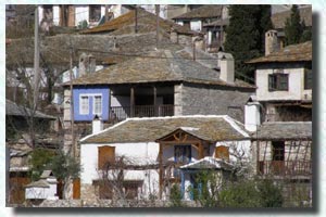 Traditional houses with stone roofs in Theologos